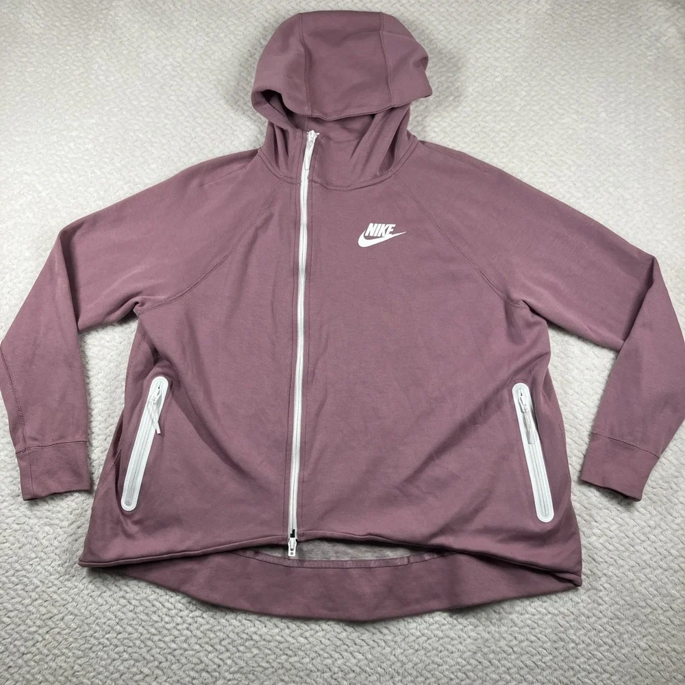 Nike Tech Fleece Zip Up Hoodie Cape Sweatshirt‎ Women's XL Lilac Swoosh Athletic